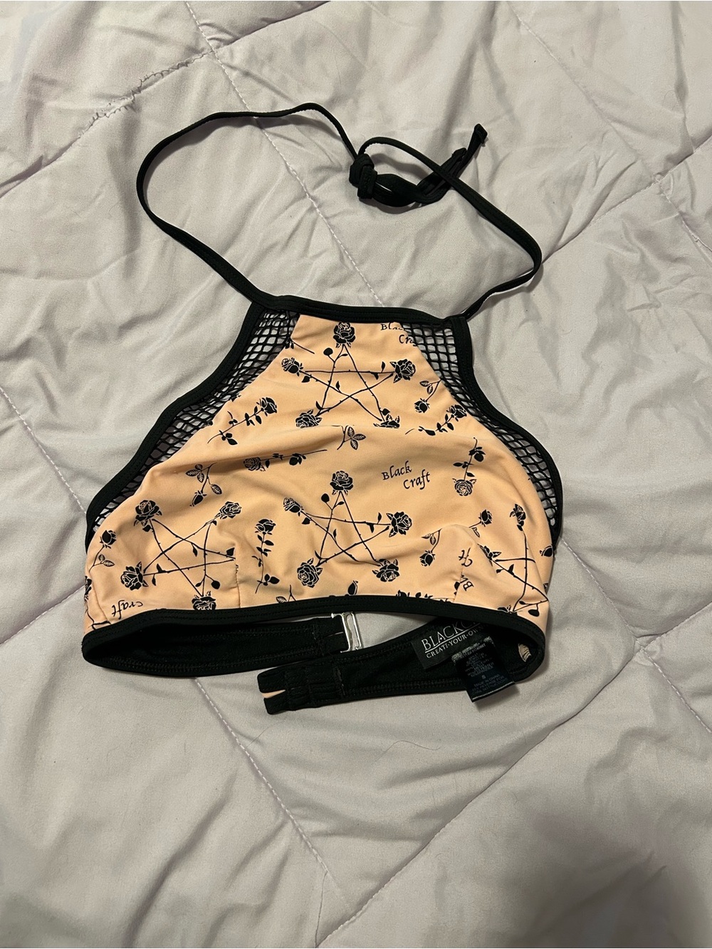 Black Craft Peach Floral High-Neck Bikini Top